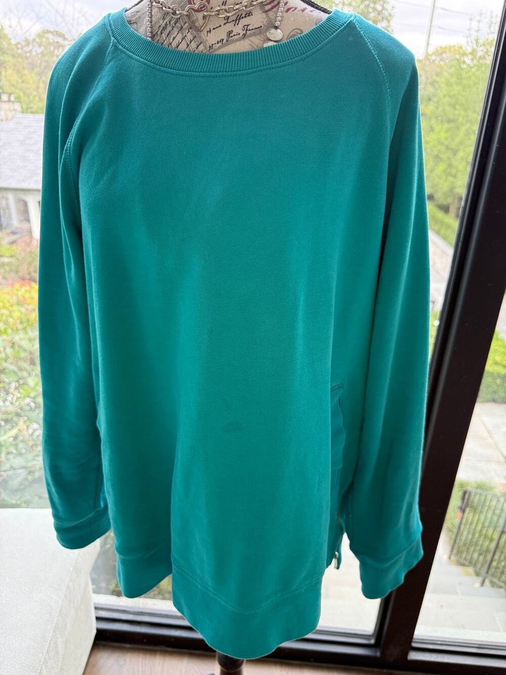 Lilly Pulitzer Teal Sweatshirt Tunic XXL gold zipper accents